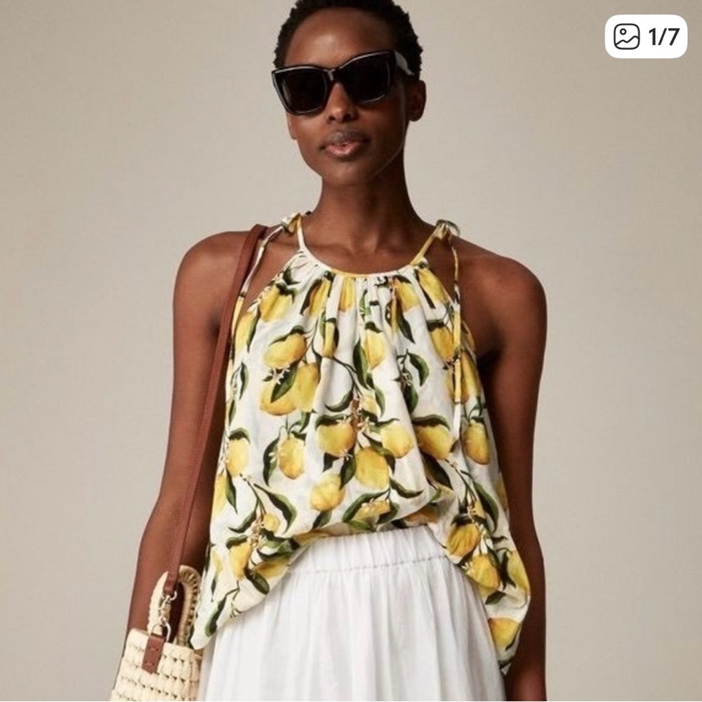J Crew Tie Shoulder Tank Top in Limoncello Cotton Voile, size S, NWT